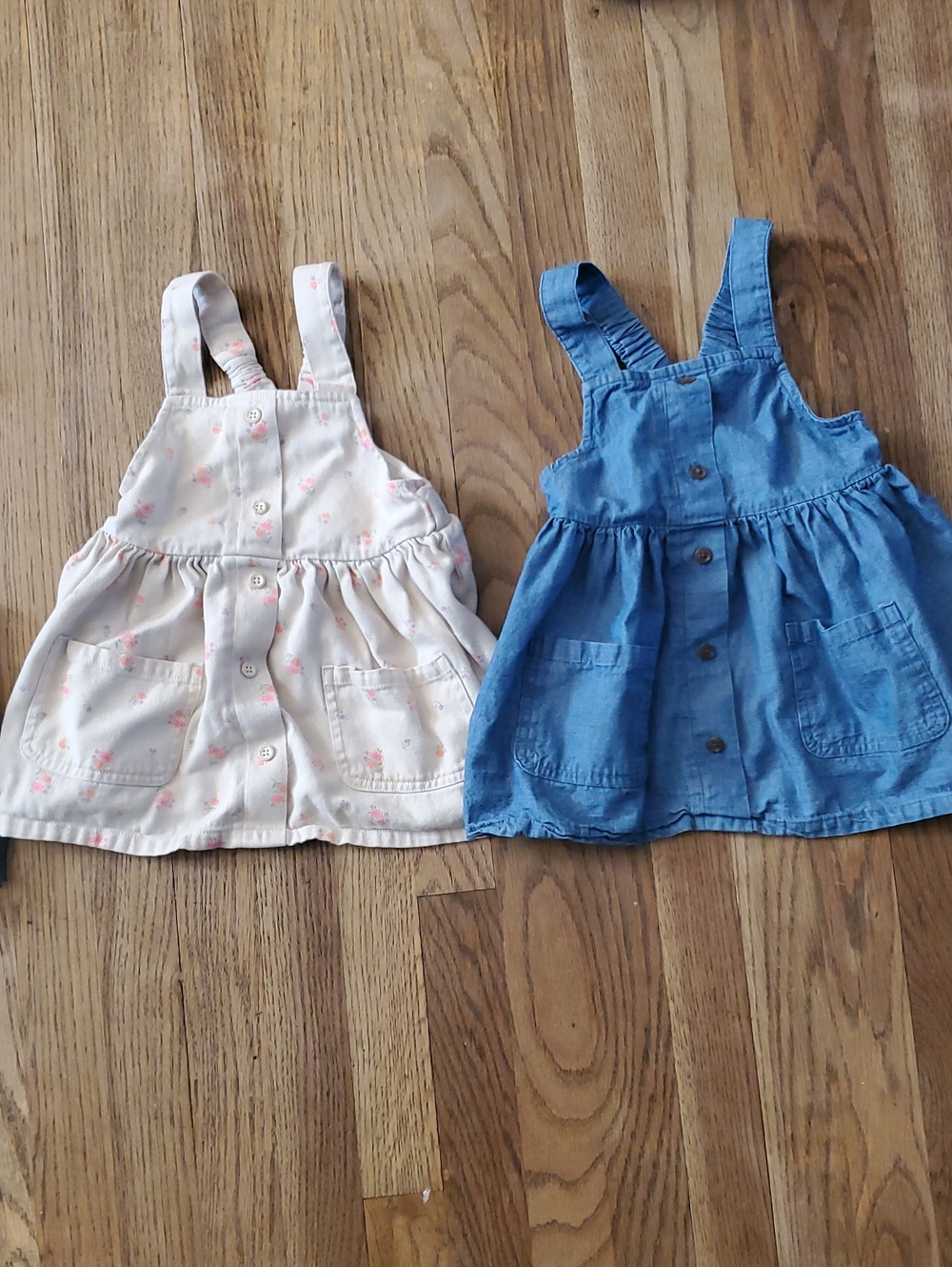Cat & Jack Light Pink Floral and Denim Blue Pinafore Dress Set